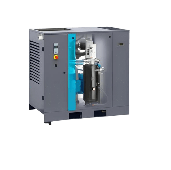 Compressor industrial de parafuso rotativo em operação técnica